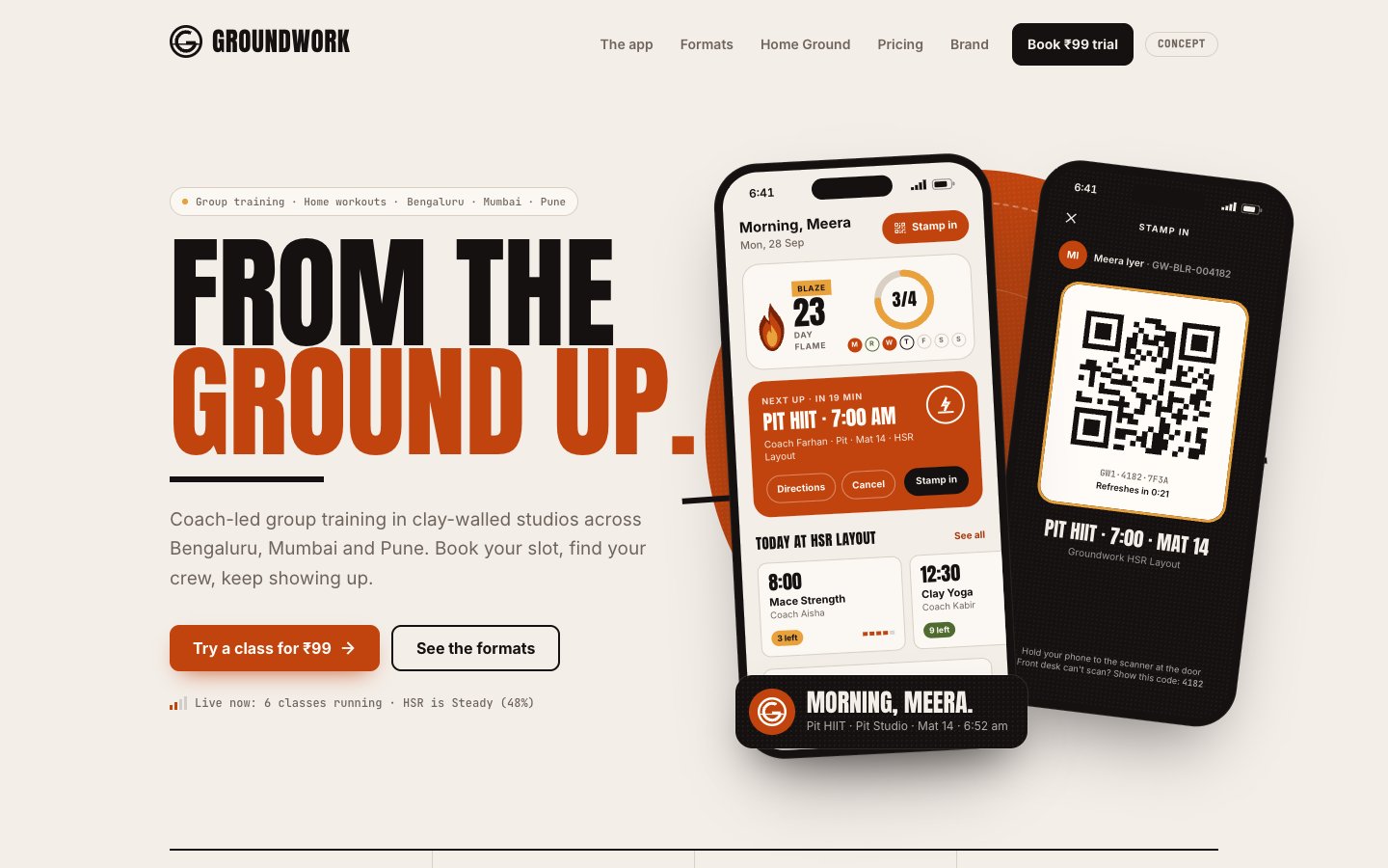 Groundwork gym membership and fitness training app dashboard