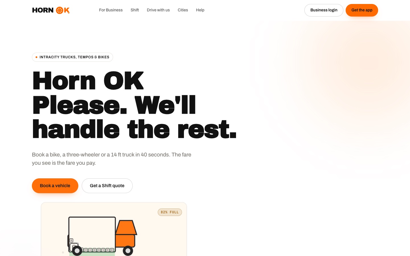 HornOK on-demand intracity logistics and mini-truck booking dashboard