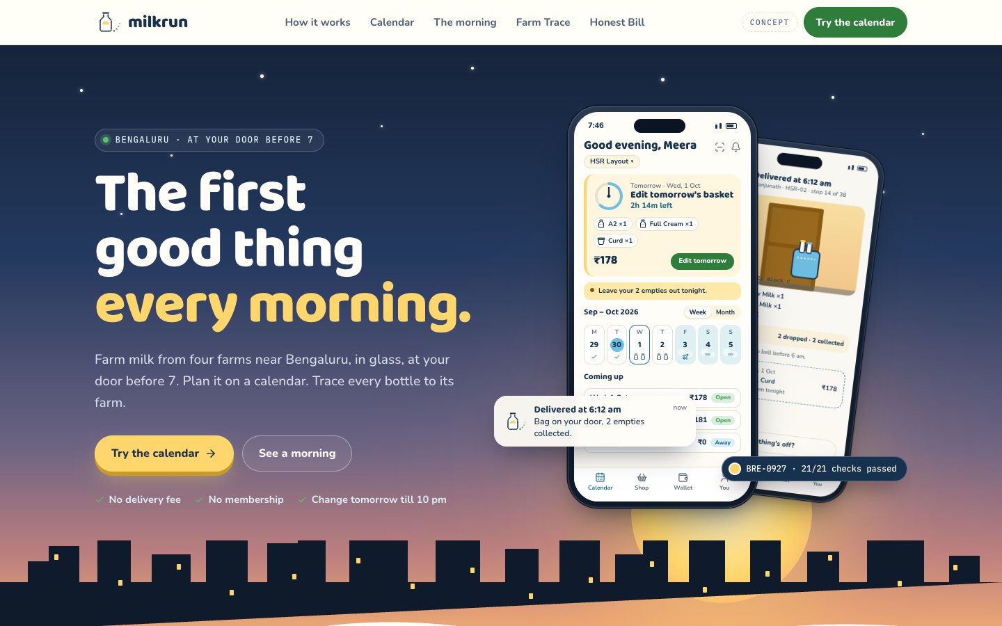 Milkrun daily milk and dairy doorstep subscription dashboard